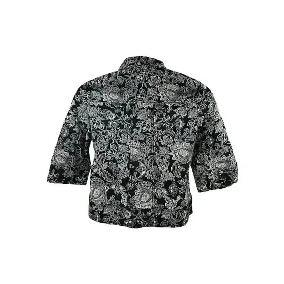 Croft & Barrow button up blazer w/ 3/4 sleeves black and white floral women's PM - Picture 3 of 8